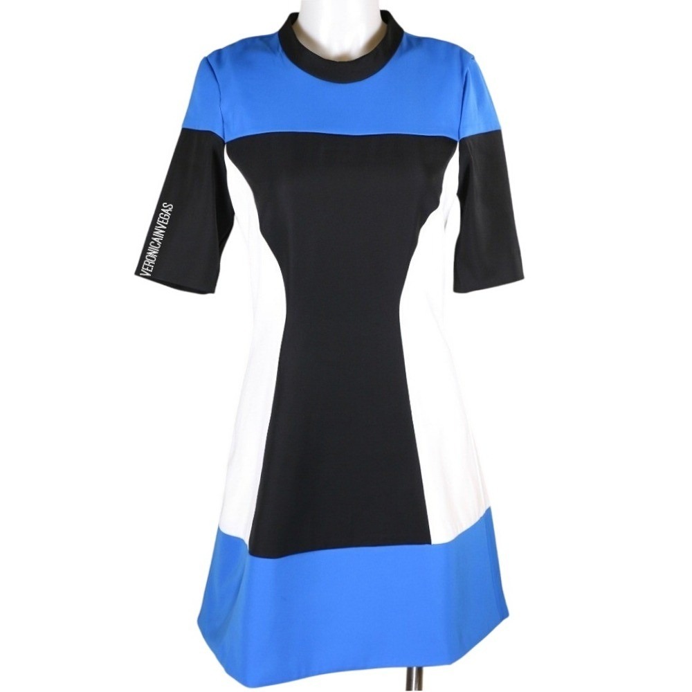 BLUE BLACK WHITE COLOR‎ BLOCK FIT N FLARE DRESS